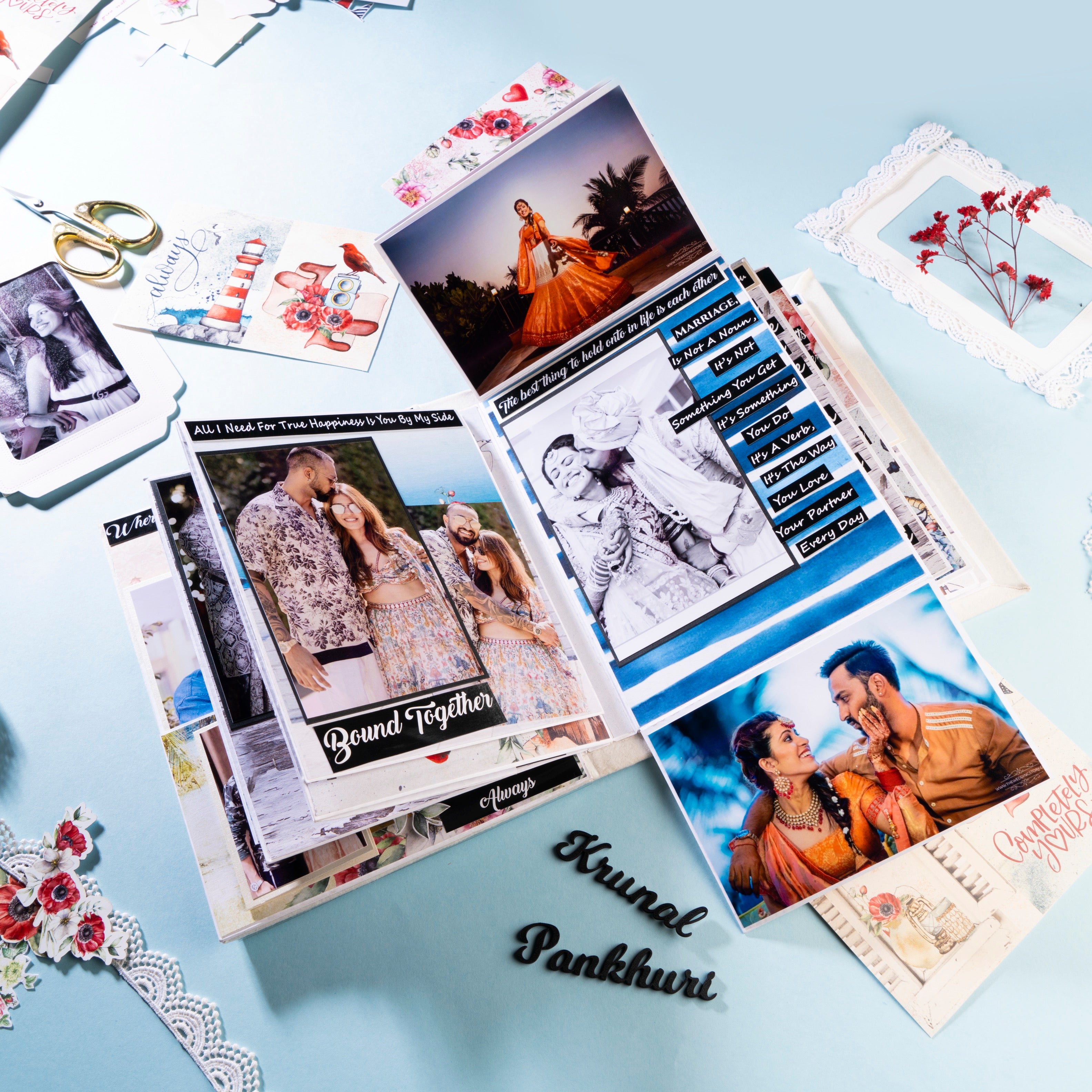 Personalised family photo Album- Blue Border