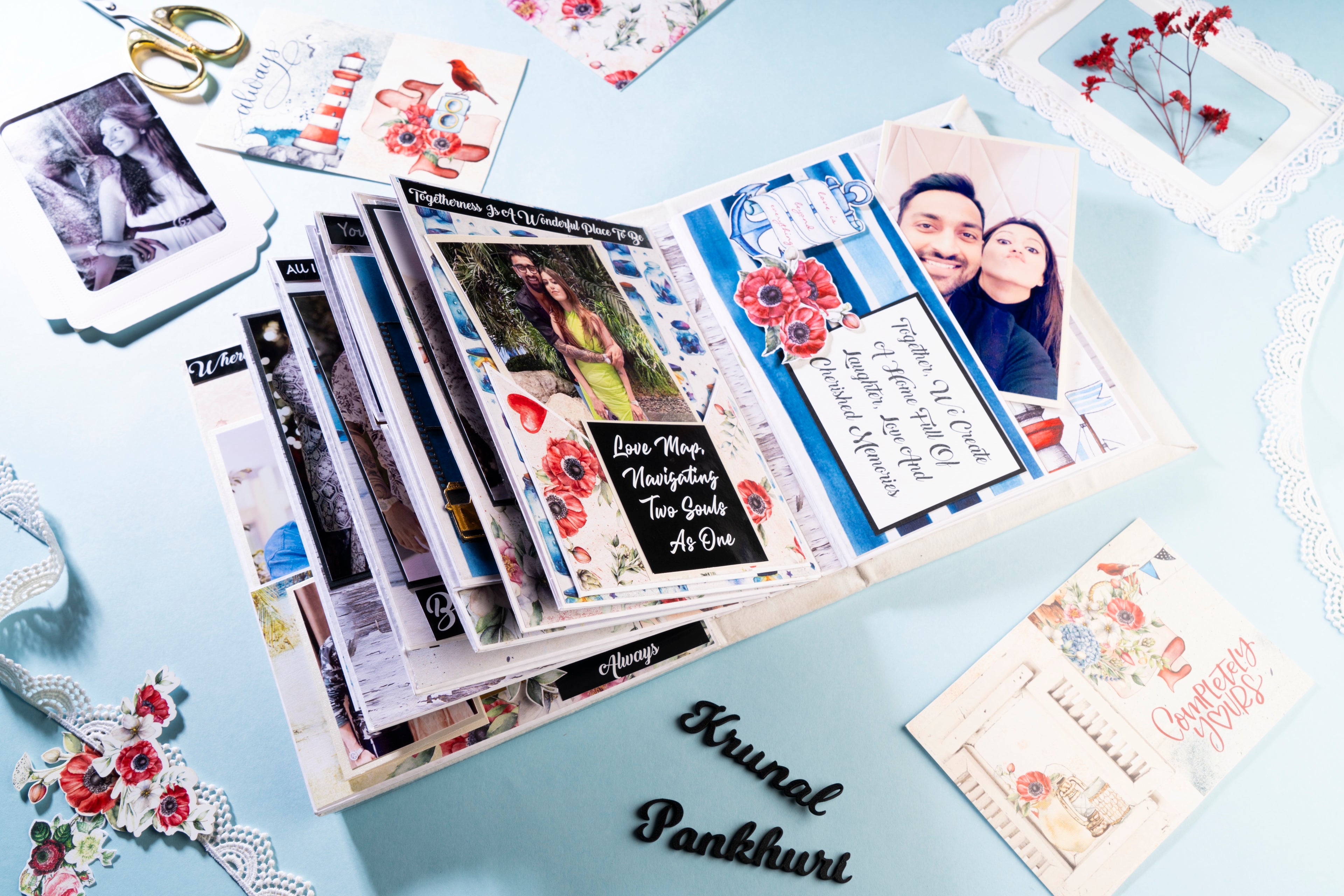 Personalised family photo Album- Blue Border