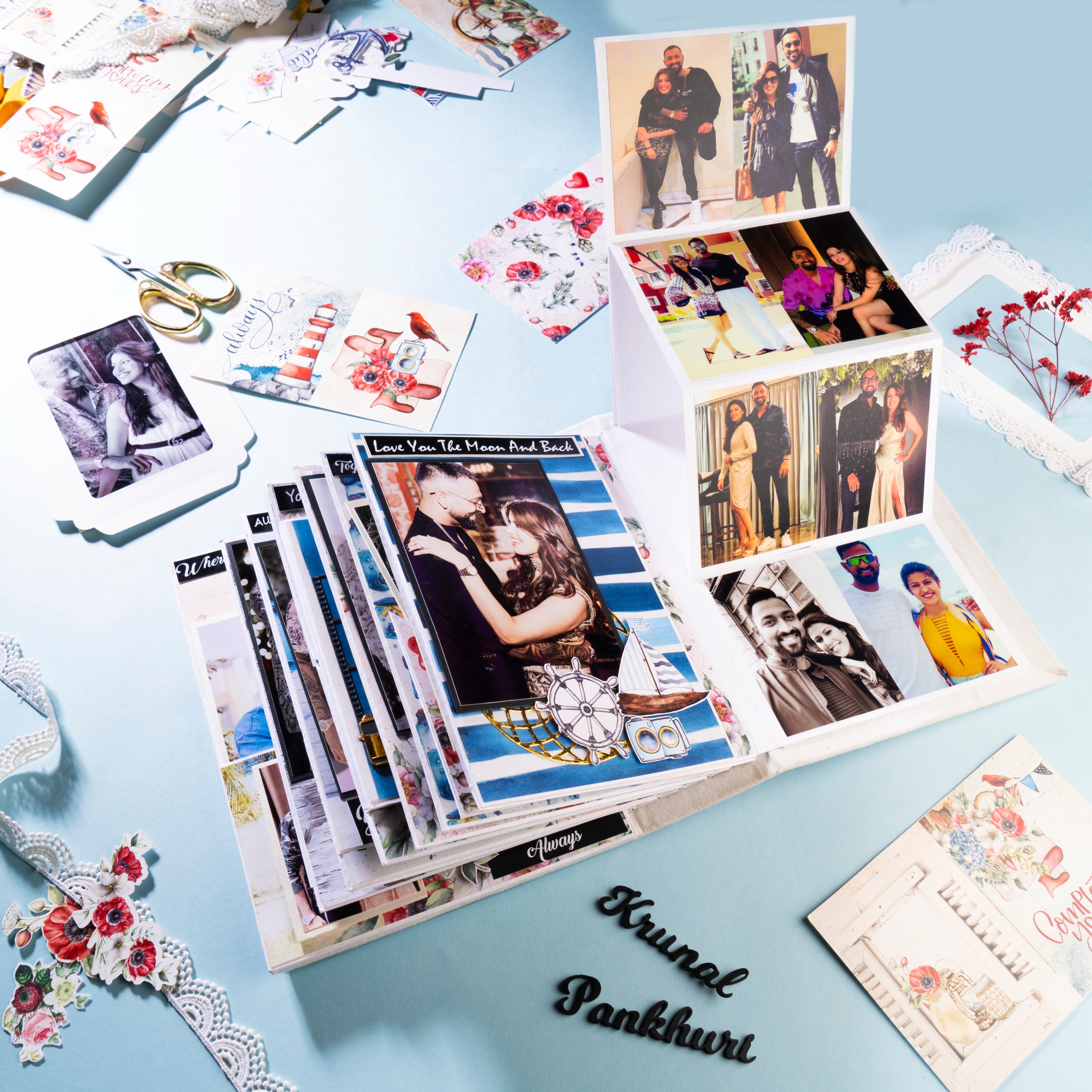 Personalised family photo Album- Blue Border