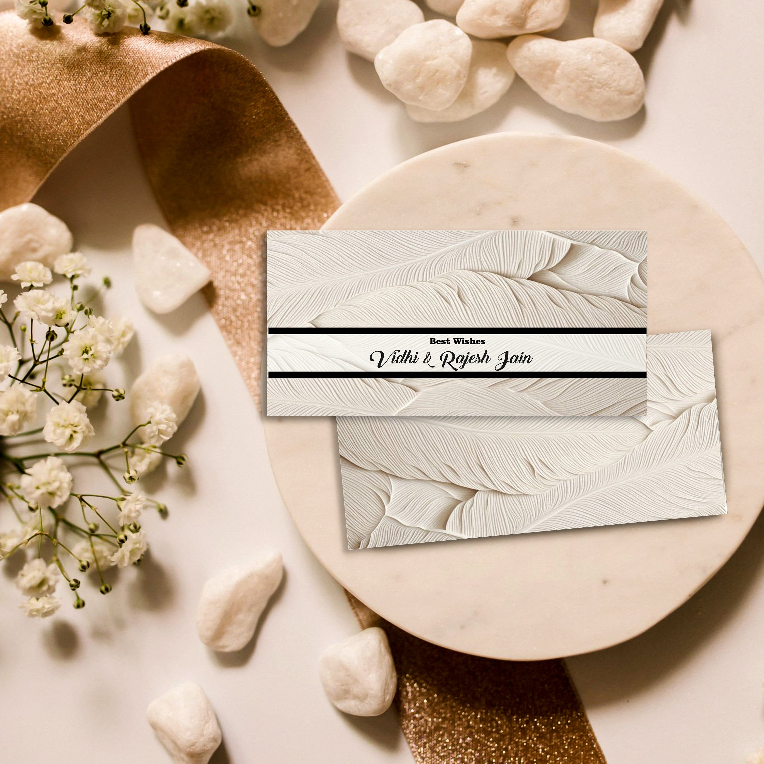 Money Gift Envelope Gold & White Leaf
